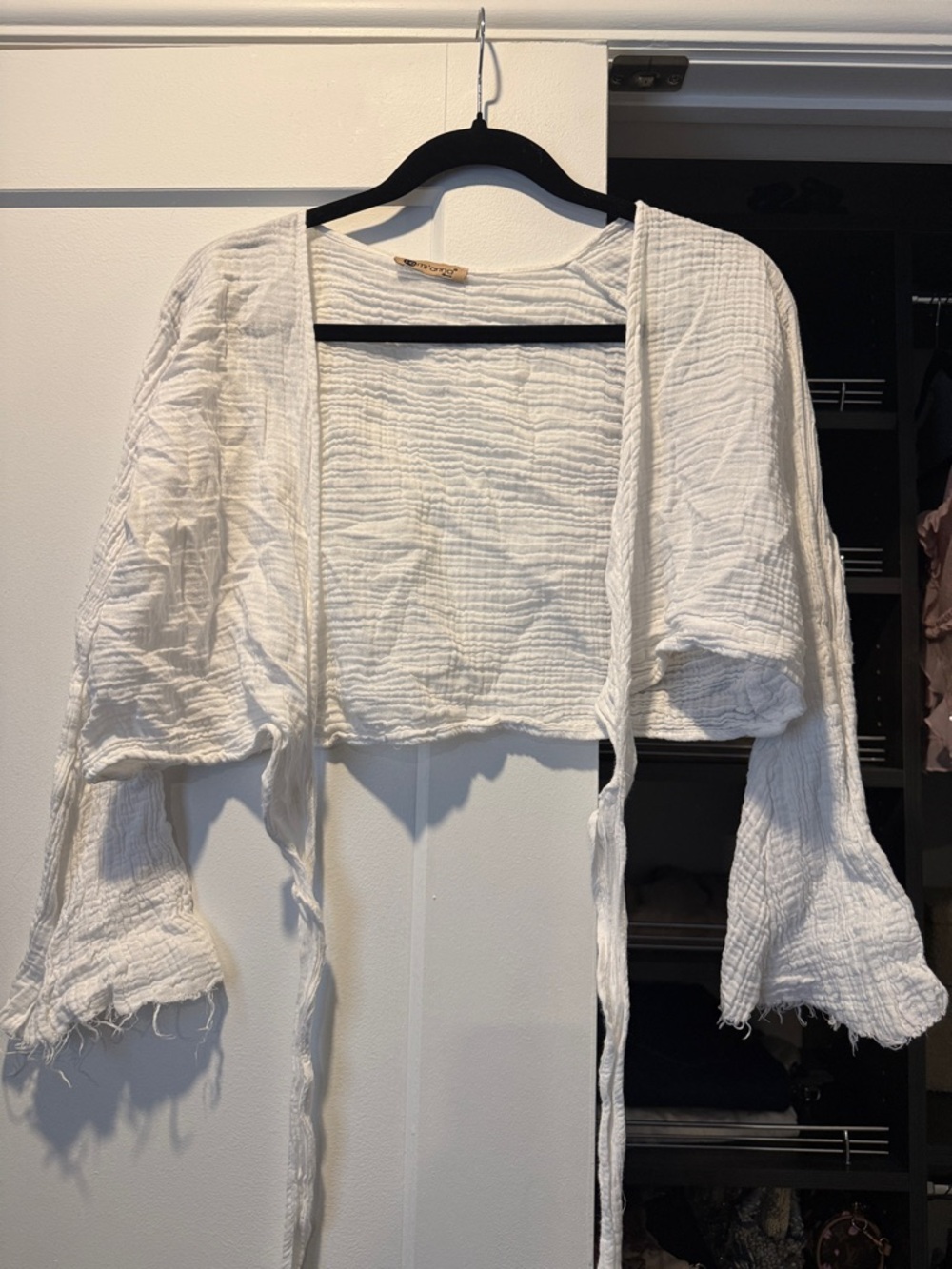 Lightweight Cotton White Cropped Tie-Front Top